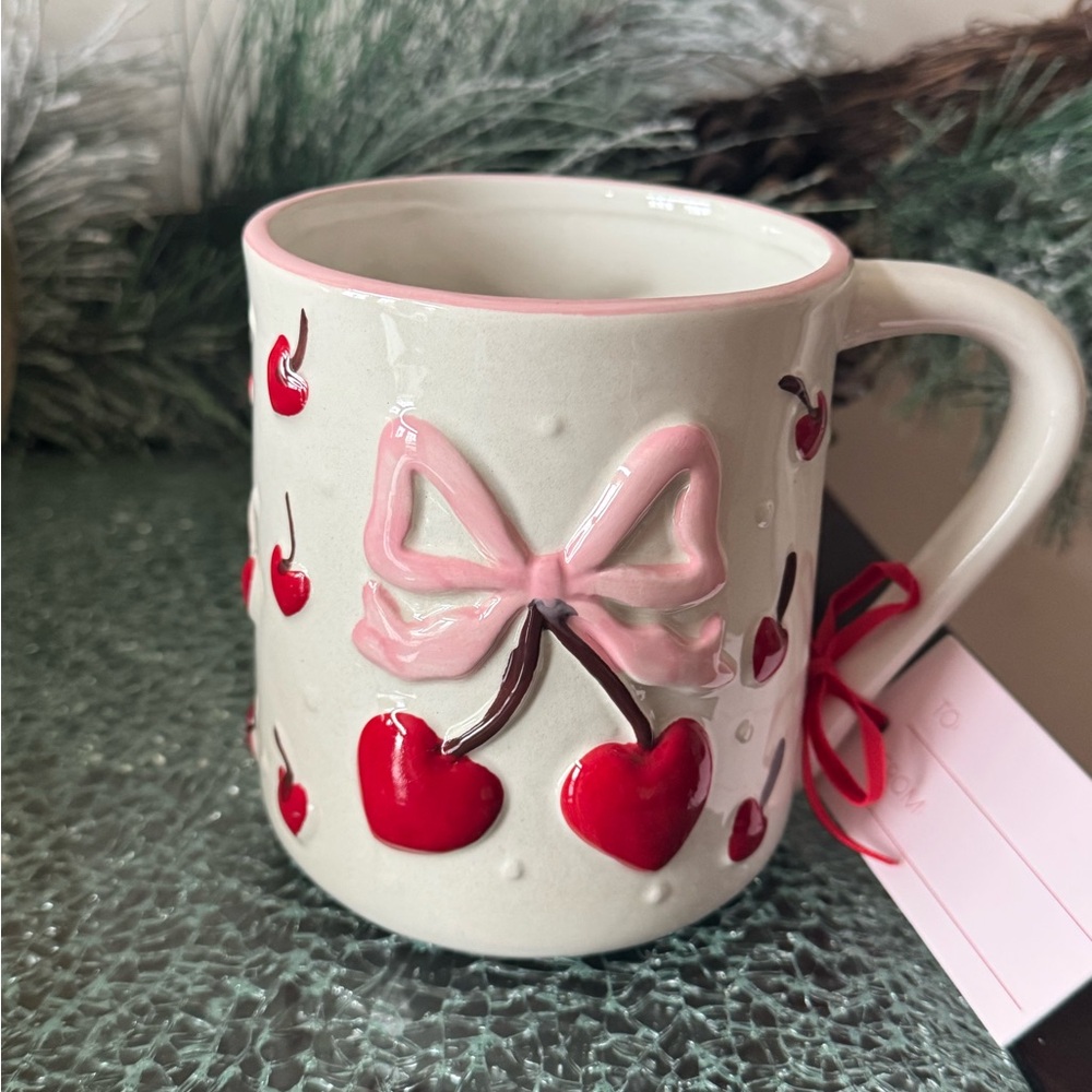 Cherry Heart Mug with Pink Bow